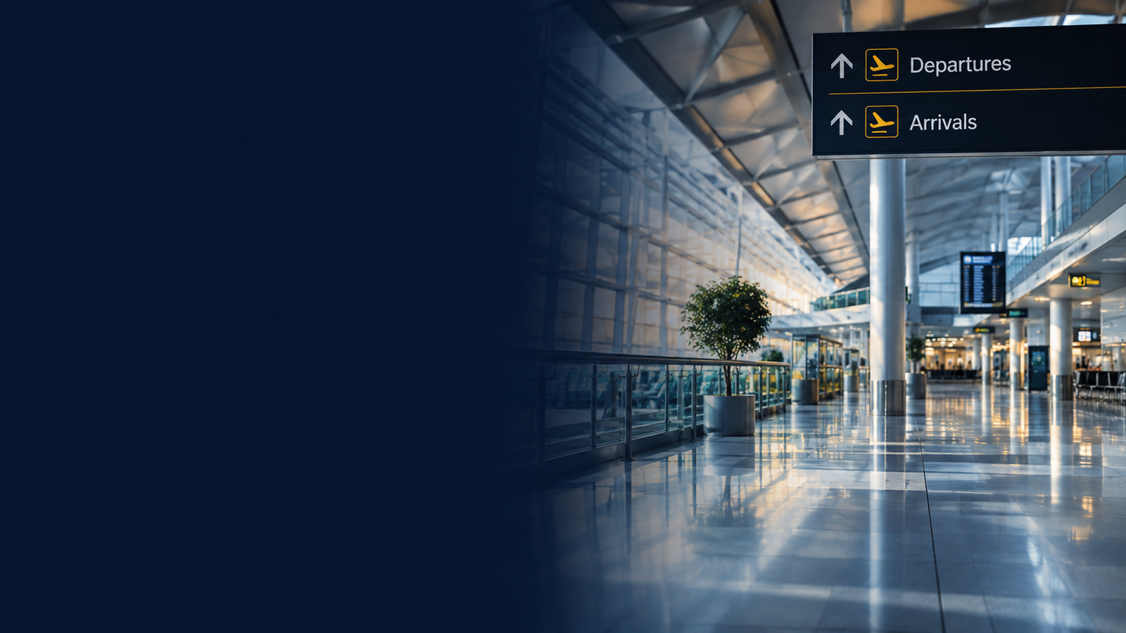 Airport terminal with Departures and Arrivals signs